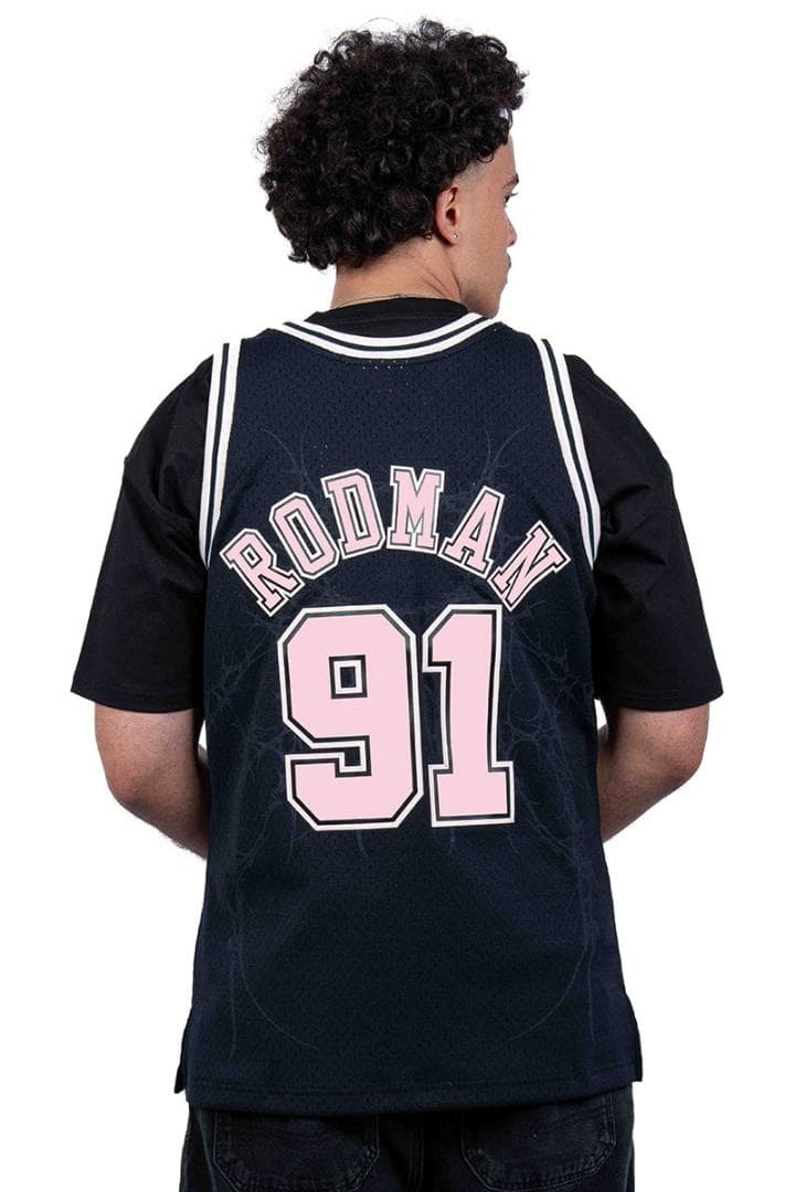 【海外限定】 NBA ブルズ ロッドマン 半袖 ジャージ 黒 ピンク メンズ 夏
