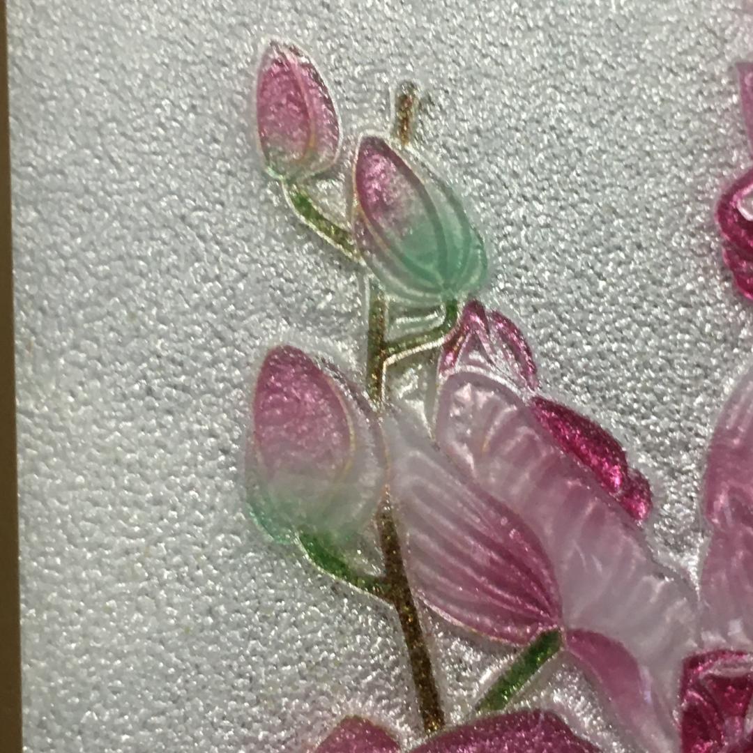 Y 長期保管 七宝焼 絵画 胡蝶蘭 ガラス 花 工芸品 インテリア 額縁
