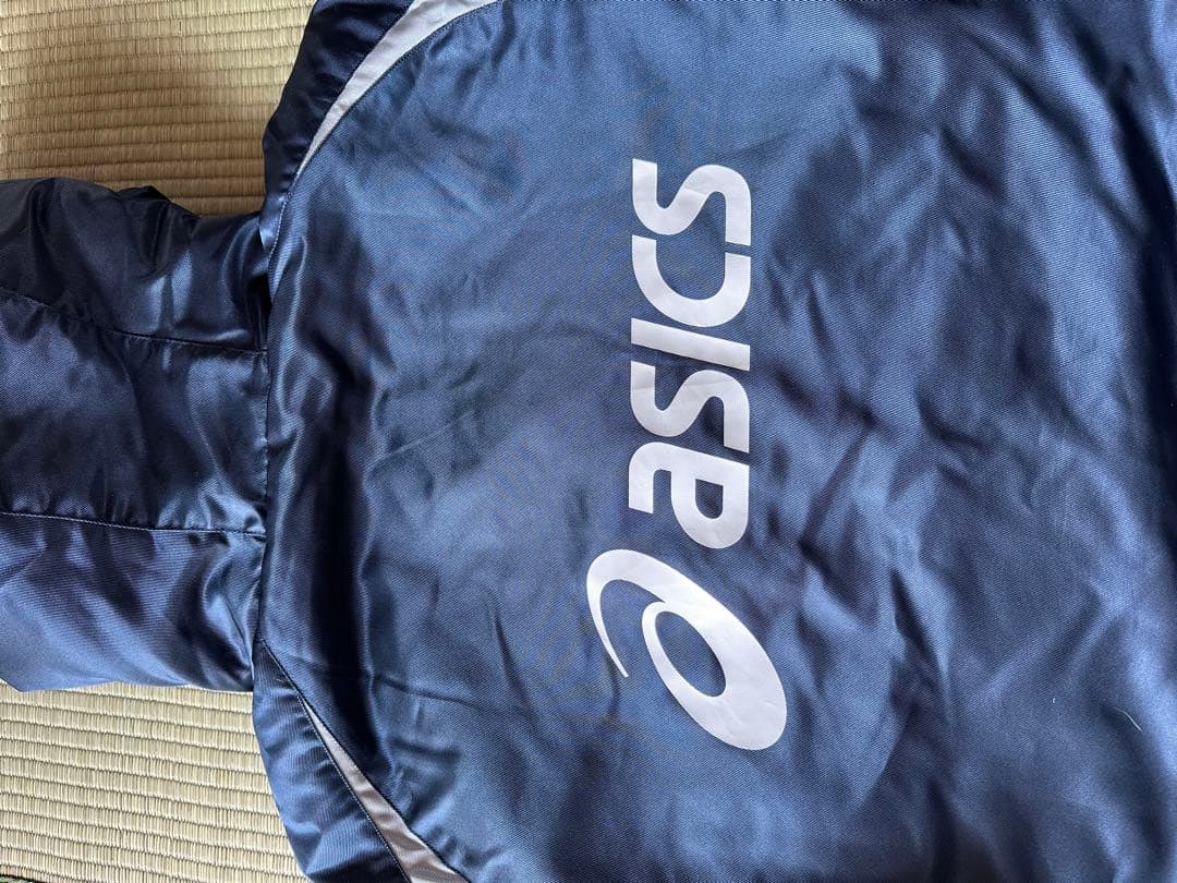 asics ネイビー ベンチコート フード付き