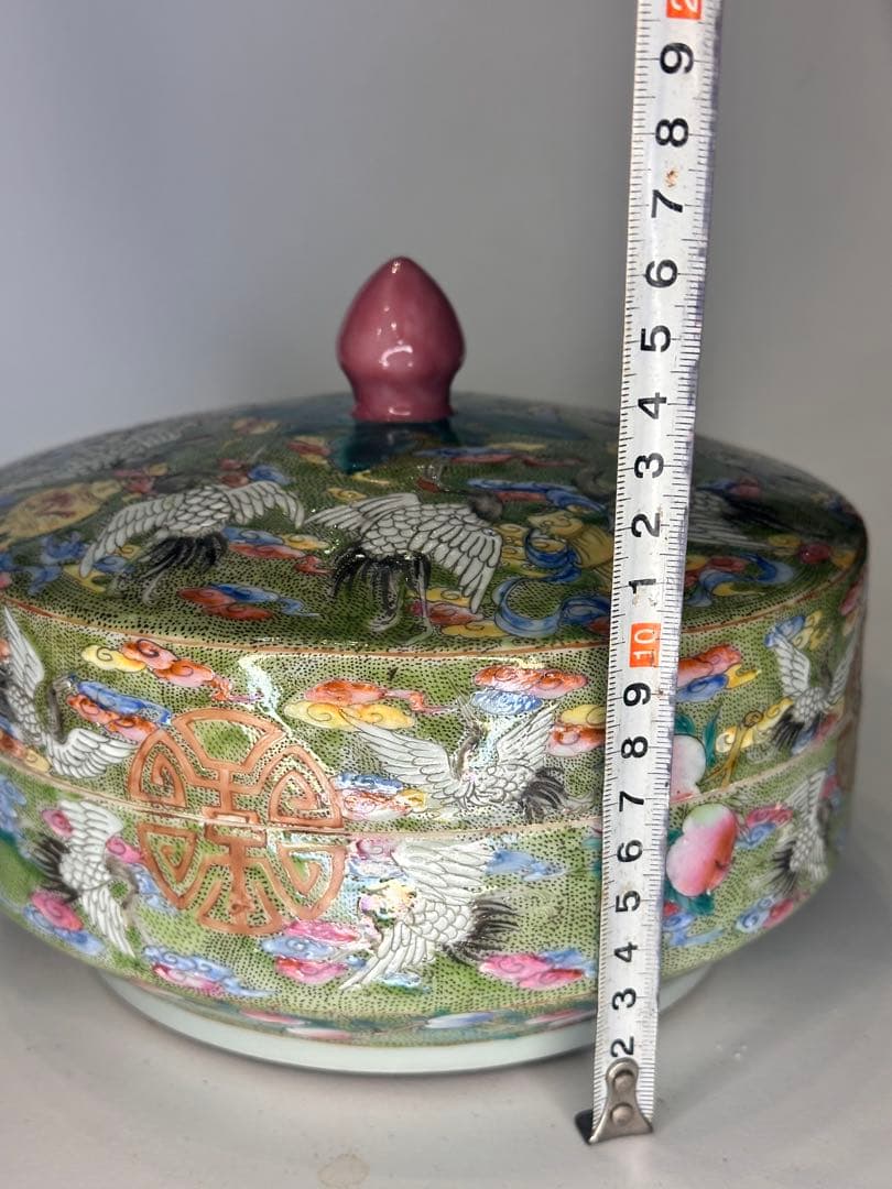 大清雍正年製 款 色絵 蓋物 果子器 菓子器 中国古美術 清代 蓋盒 鶴と花