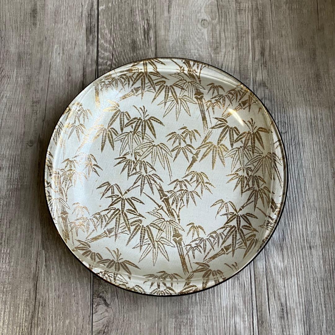 3F 【美品】ぎやまん金彩 竹模様 丸皿トレー 和モダン 菓子器 布地風デザイン