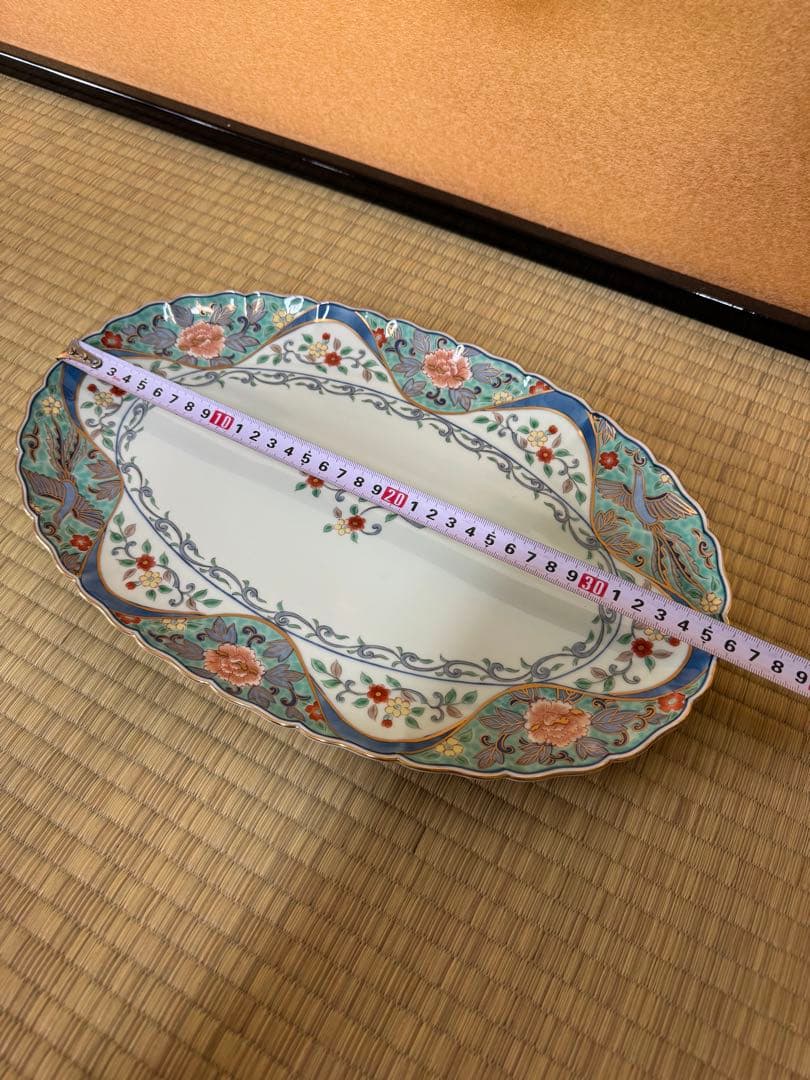 有田焼　林九郎窯　楕円皿　大皿　金彩古伊万里　盛皿　飾り皿　色絵　輪花皿　花鳥