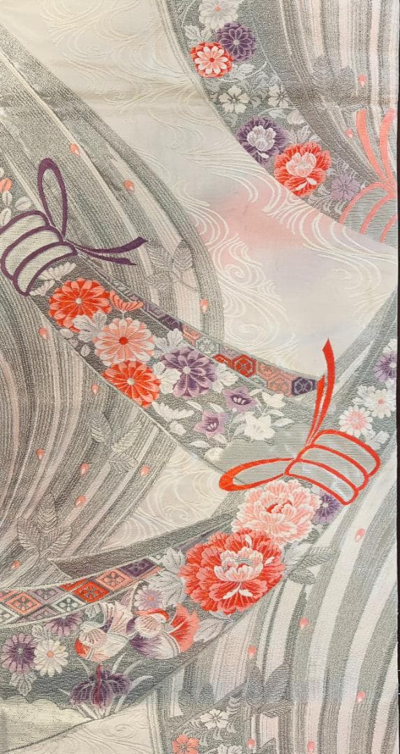 【1点もの】花柄 正絹高級帯テーブルランナー