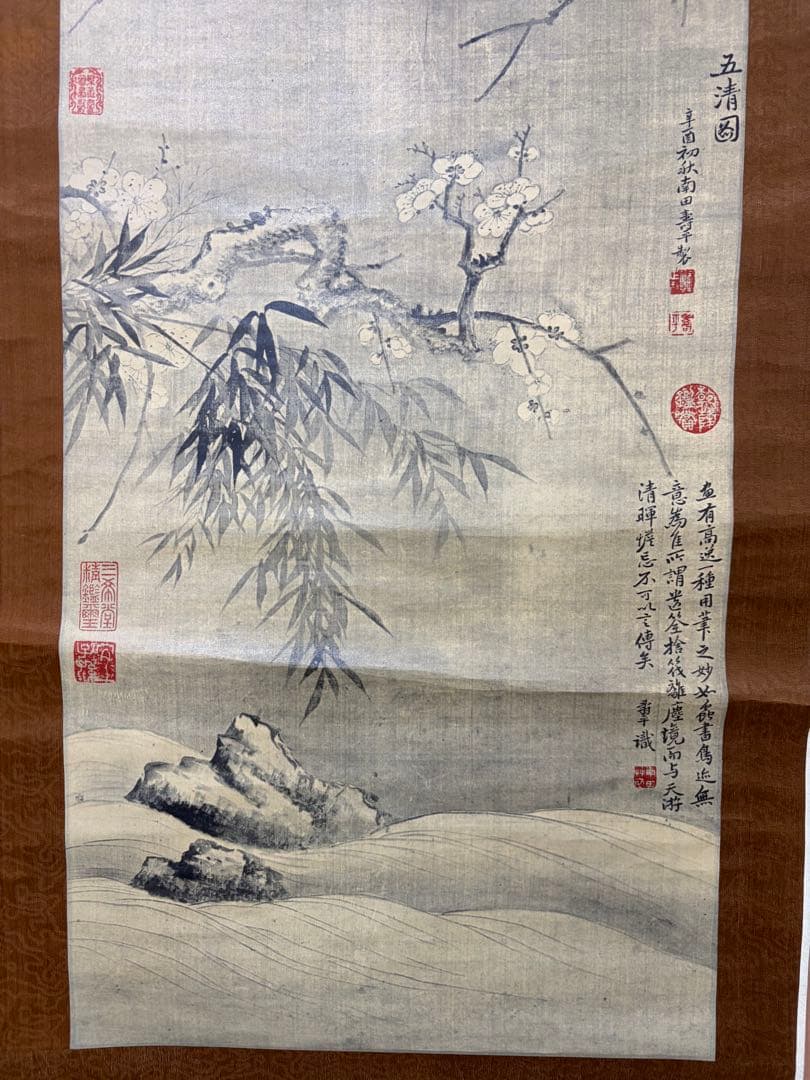 中国　【工芸】　清　惲寿平　五清図　掛け軸　骨董　古玩 165cm × 48cm