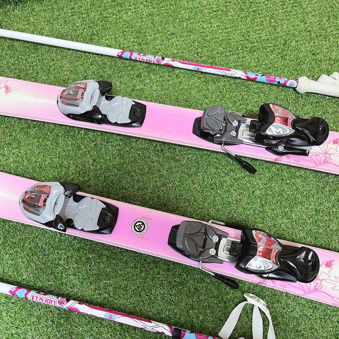 K2 かわいいピンク 女の子 ジュニアスキー板 134cm ストック棒付き