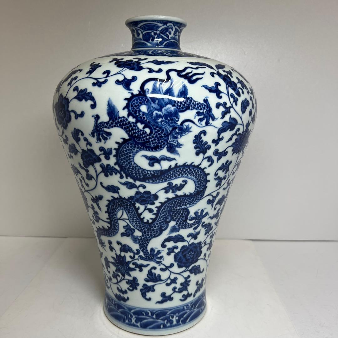 専用　中国清時代大清乾隆年製青花龍図花瓶　高さ35cm 東K8-0312トコオコ