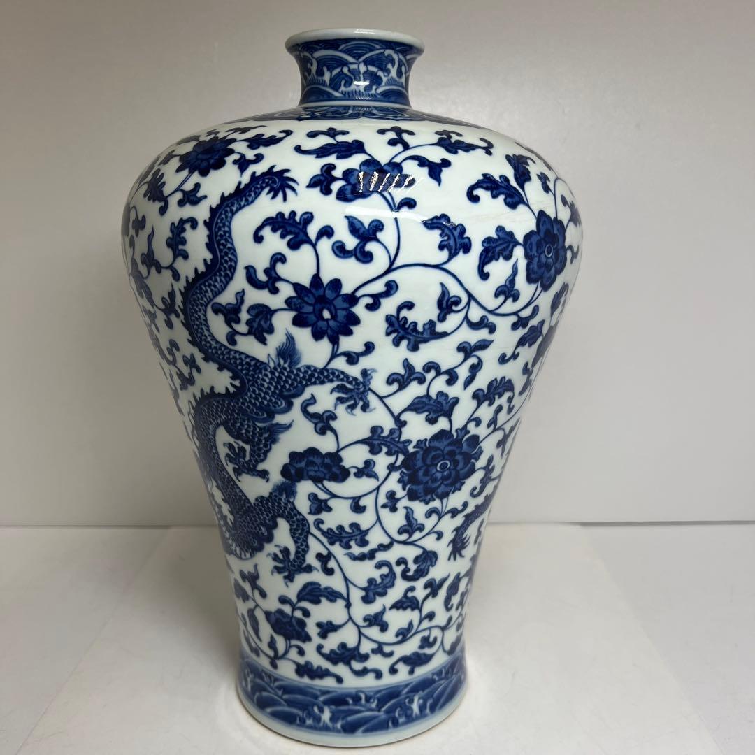 専用　中国清時代大清乾隆年製青花龍図花瓶　高さ35cm 東K8-0312トコオコ