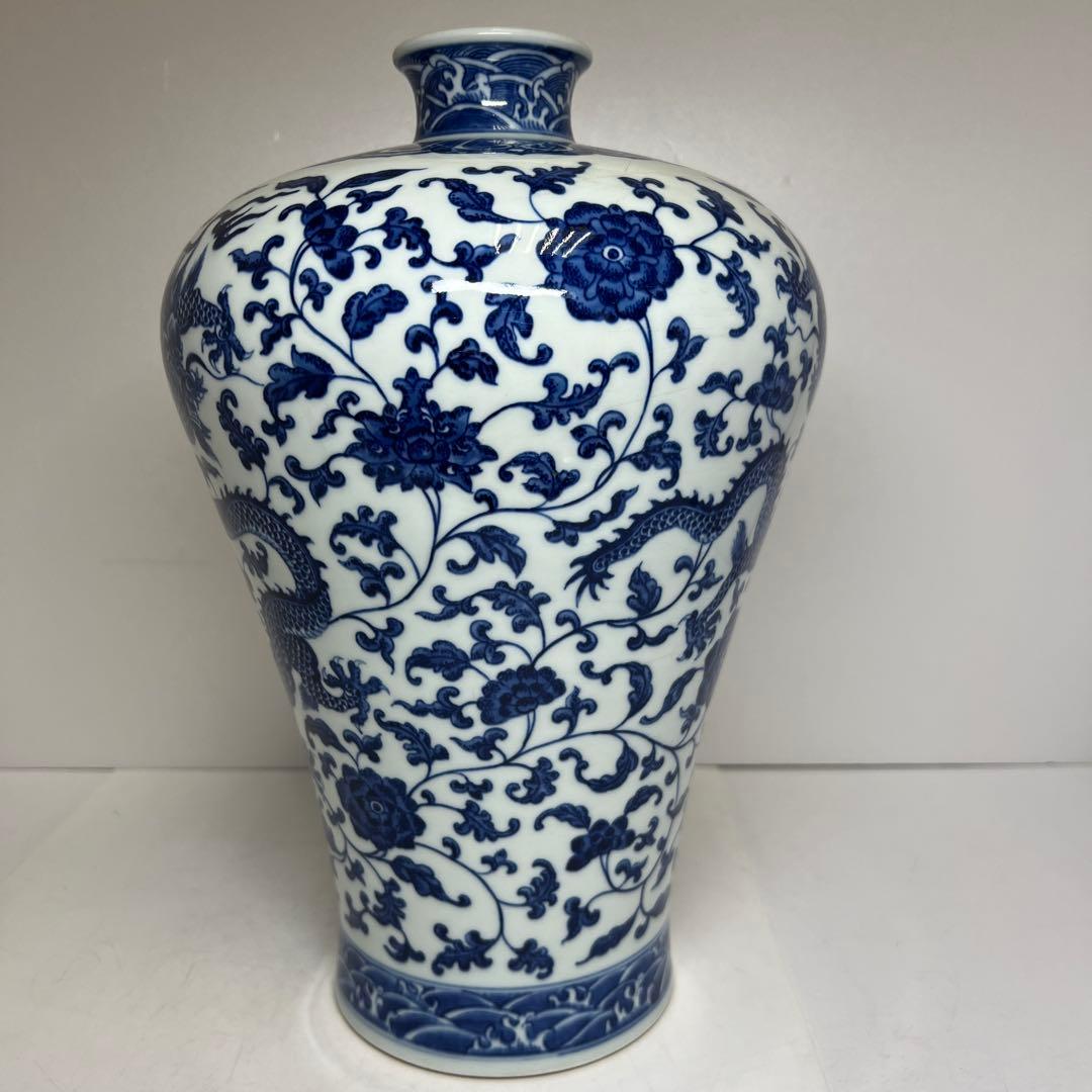 専用　中国清時代大清乾隆年製青花龍図花瓶　高さ35cm 東K8-0312トコオコ