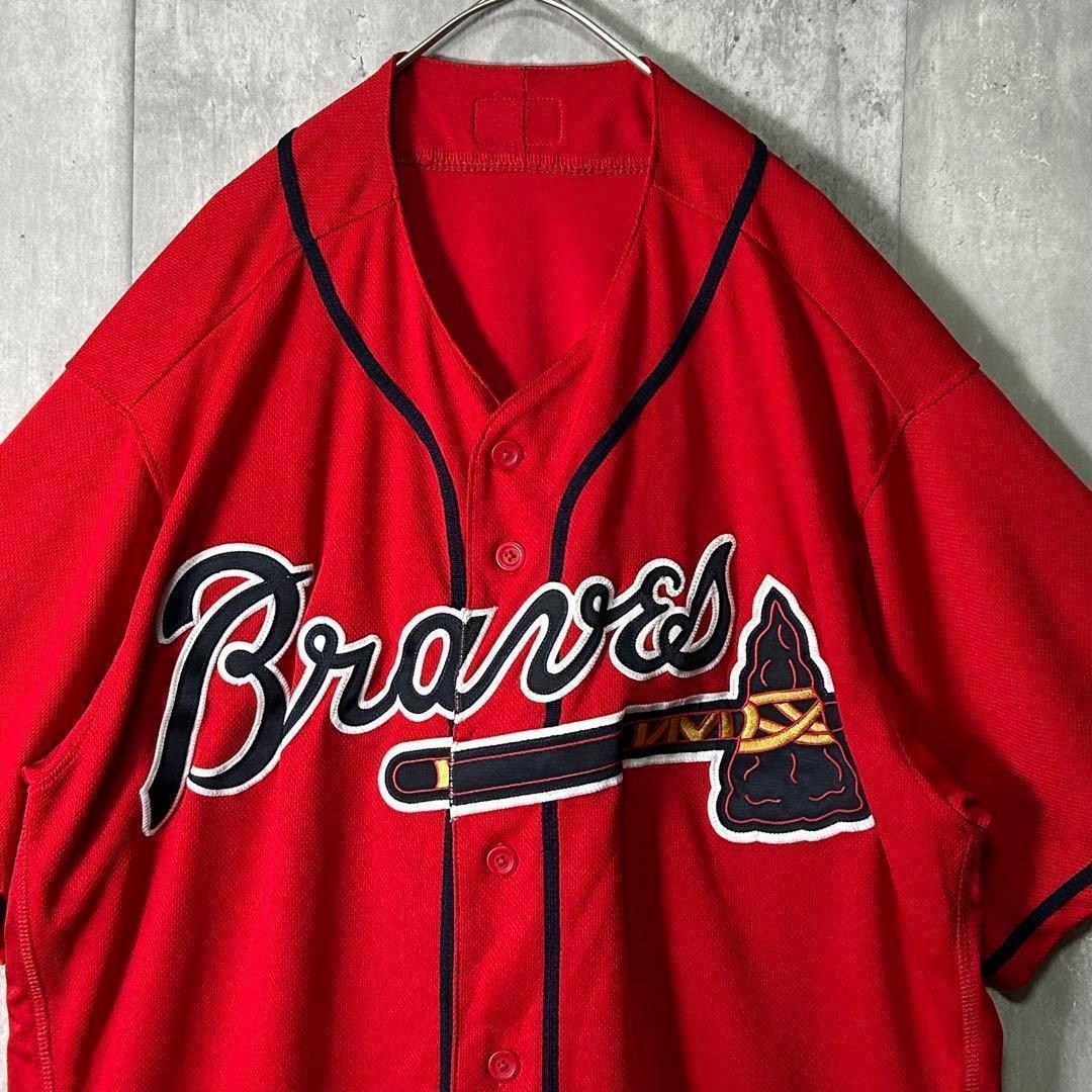 美品 USA製 Majestic MLB ブレーブス ユニフォーム 刺繍 赤