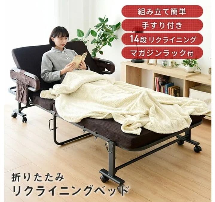 手すり付き 折りたたみベッド ( BAS-1S(DBR)T ダークブラウン