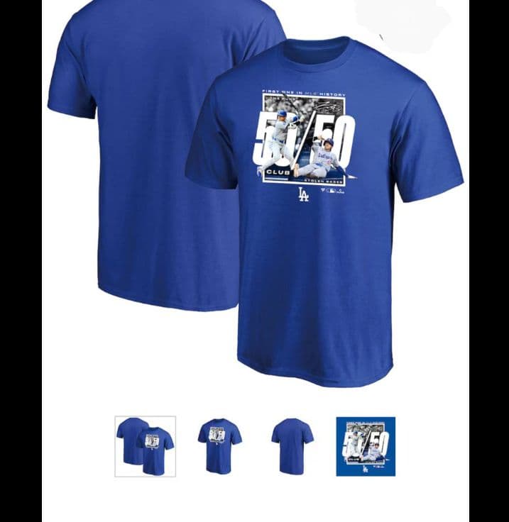 (新品:未開封)大谷翔平50-50クラブ達成記念Tシャツ(Mサイズ) 青