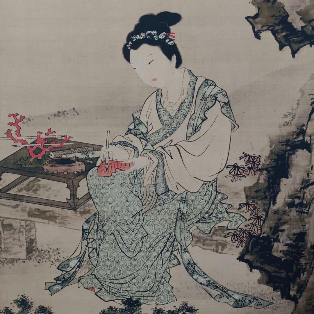 唐寅 仕女図 三尺中堂 掛け軸｜中国美人画