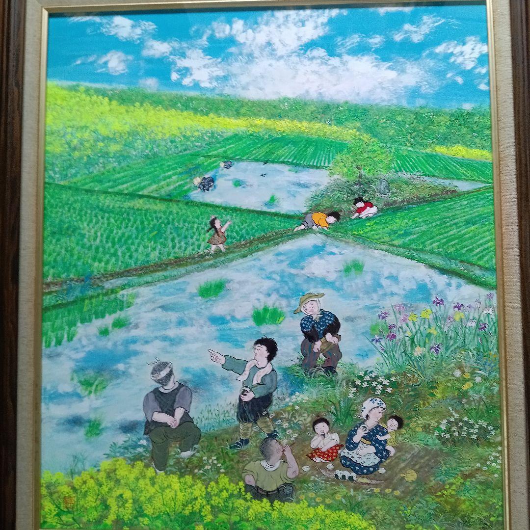 岡田祥子作　アクリル絵画　「どんと焼き」