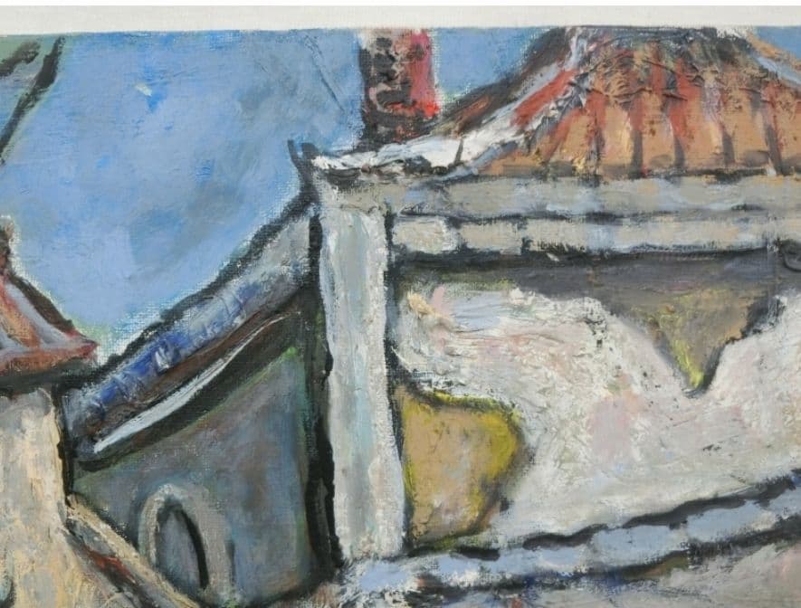 油彩 F8 額装(ガラス無) 「家路風景」 サイン有りK.Nishimura