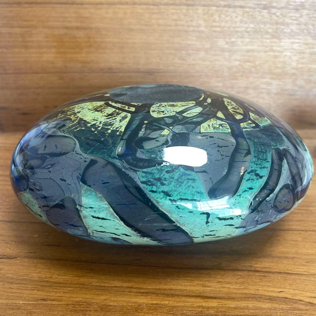 迫二郎　花器　青　楕円　ガラス製