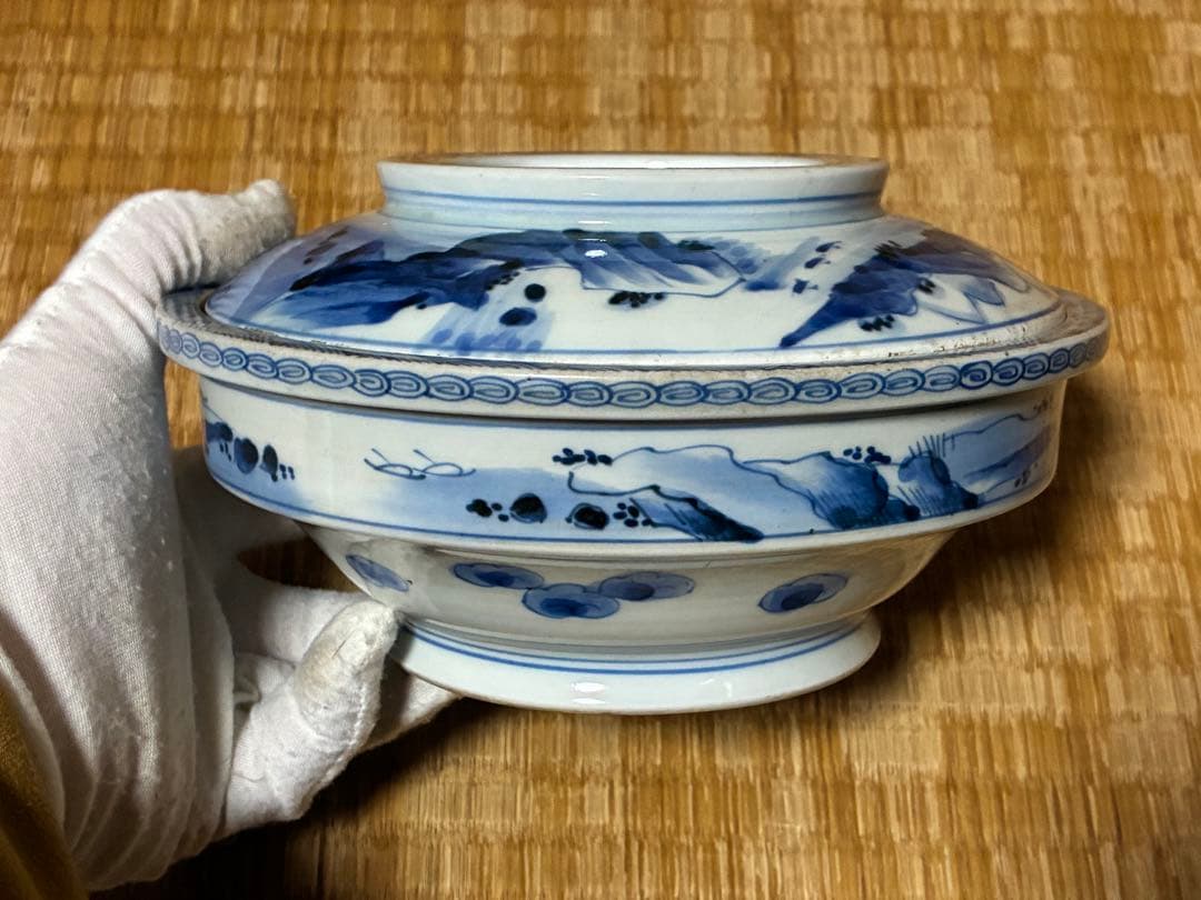 古伊万里 伊万里 染付 風景紋 蓋物 時代物