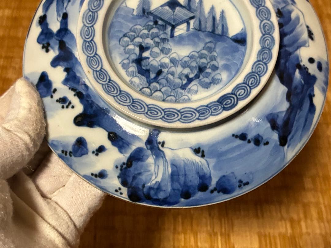 古伊万里 伊万里 染付 風景紋 蓋物 時代物