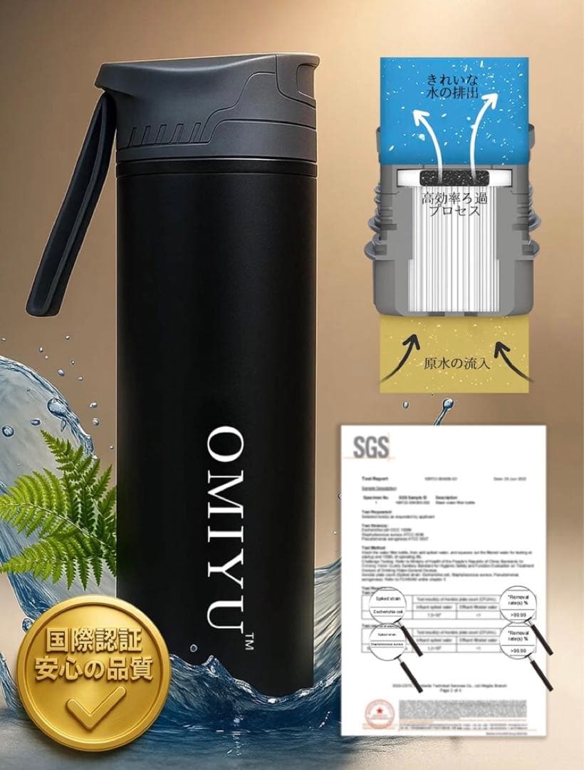 【未使用品】OMIYU 携帯浄水ボトル 500ml 直飲み