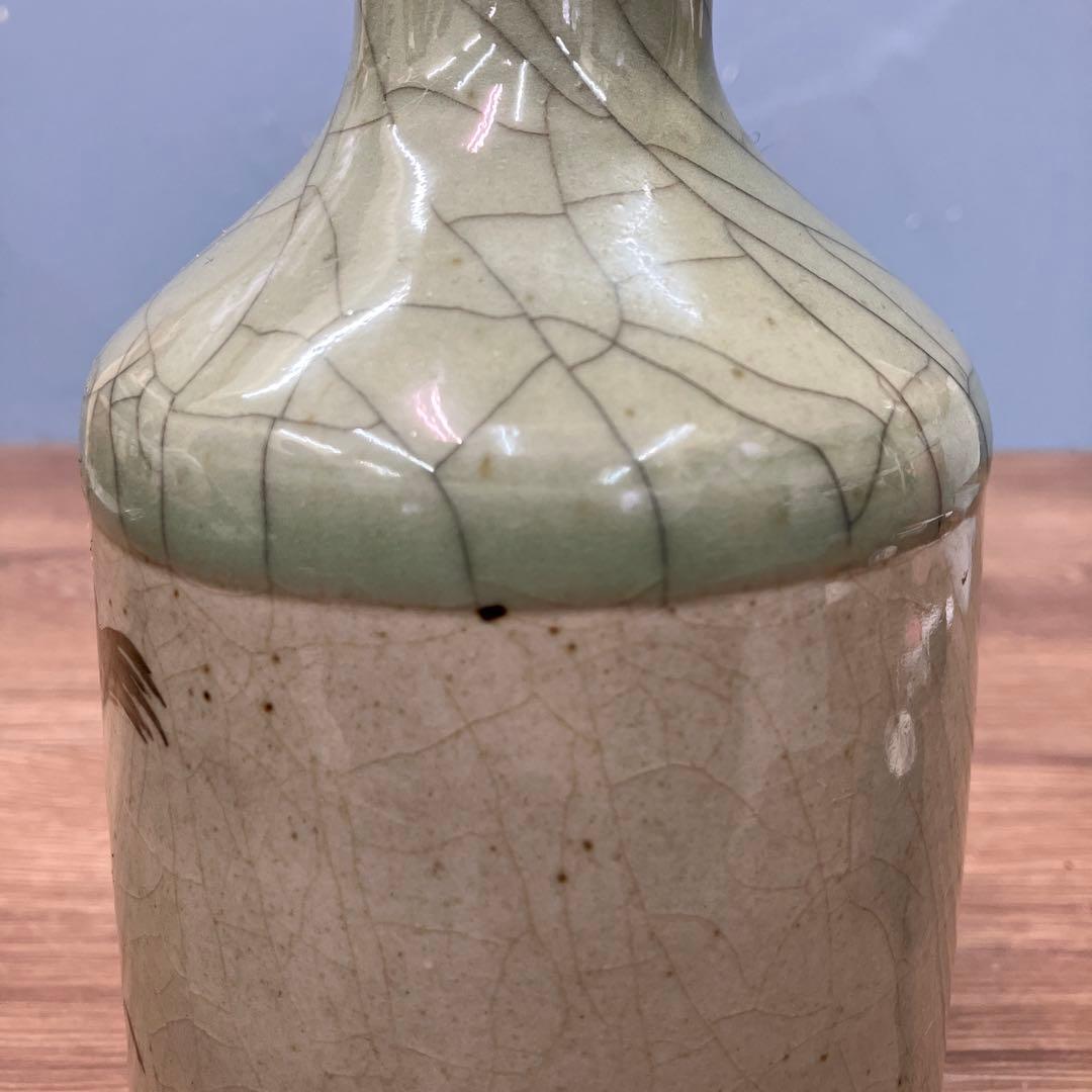 D-壁 伝統工芸 大堀相馬焼 徳利 花瓶 走り駒 縁起物 青磁 貫入 花器