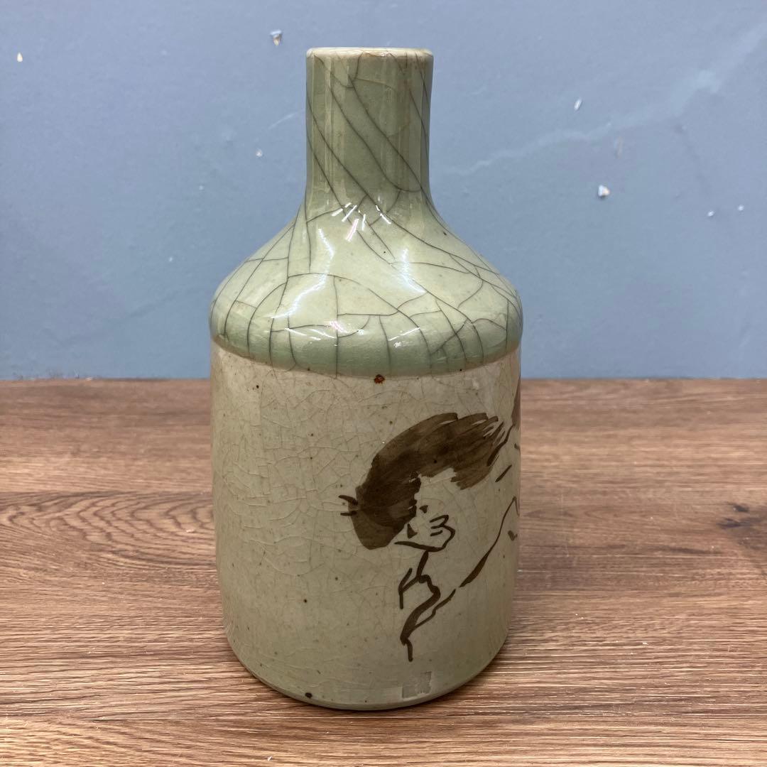 D-壁 伝統工芸 大堀相馬焼 徳利 花瓶 走り駒 縁起物 青磁 貫入 花器