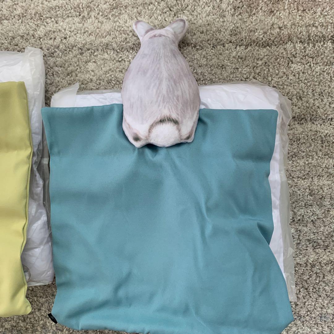 ピ*ノ様 2個　しらとあきこ ぴょこっと顔出すうさぎとくつろぐクッションの会　フ