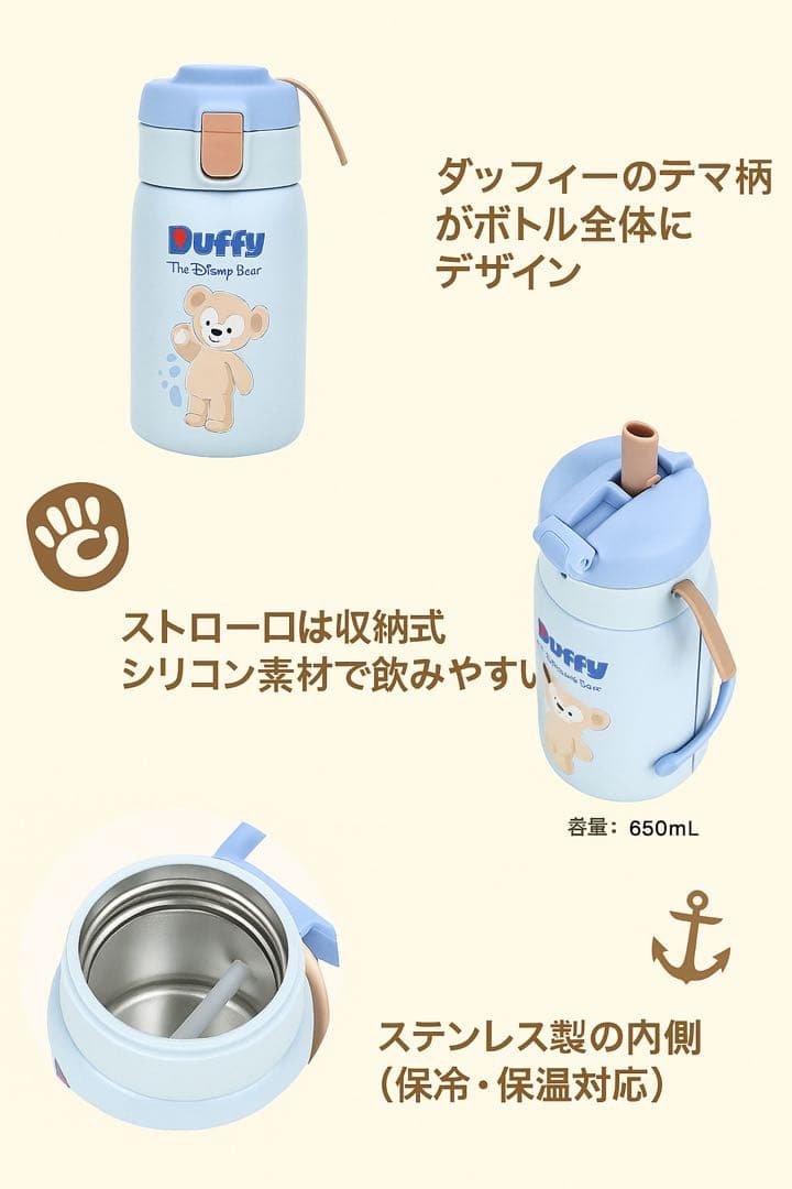 【最新リピ正規品】ダッフィー　ストロー付水筒　650ml 上海ディズニー