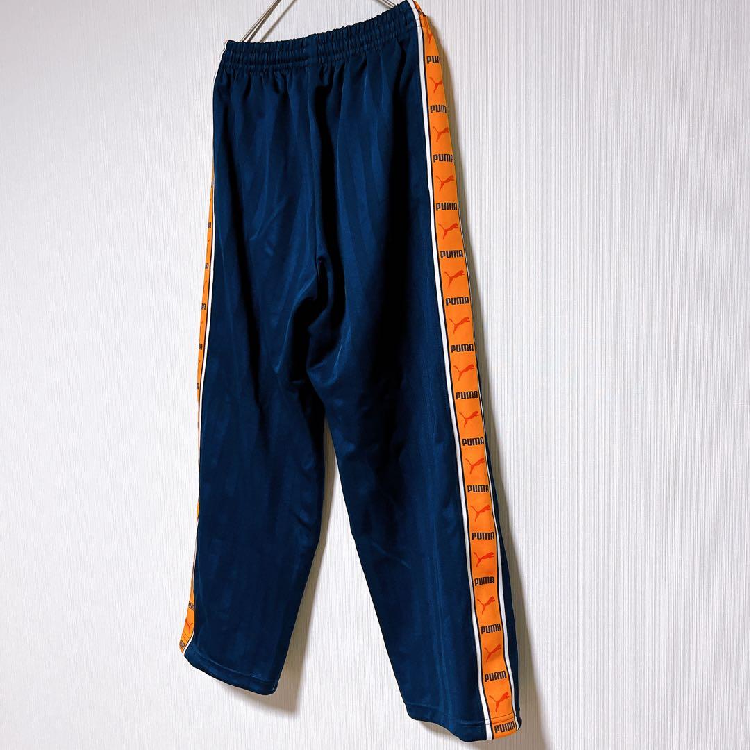 美品✨希少！PUMA プーマ　ネイビーオレンジ ストライプ ジャージパンツ