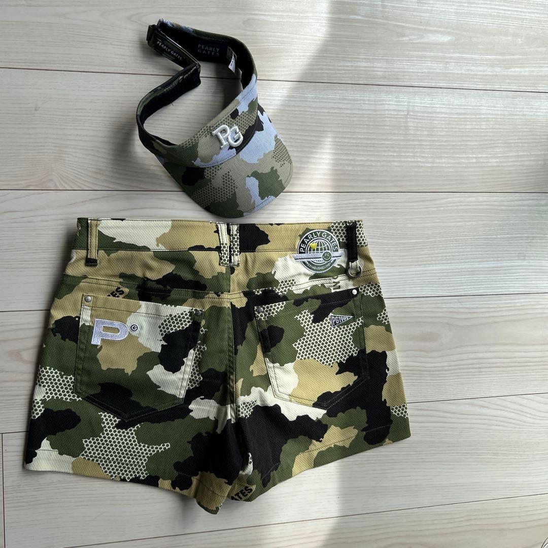 パーリーゲイツ サイズ１　迷彩ショートパンツ バイザーセット
