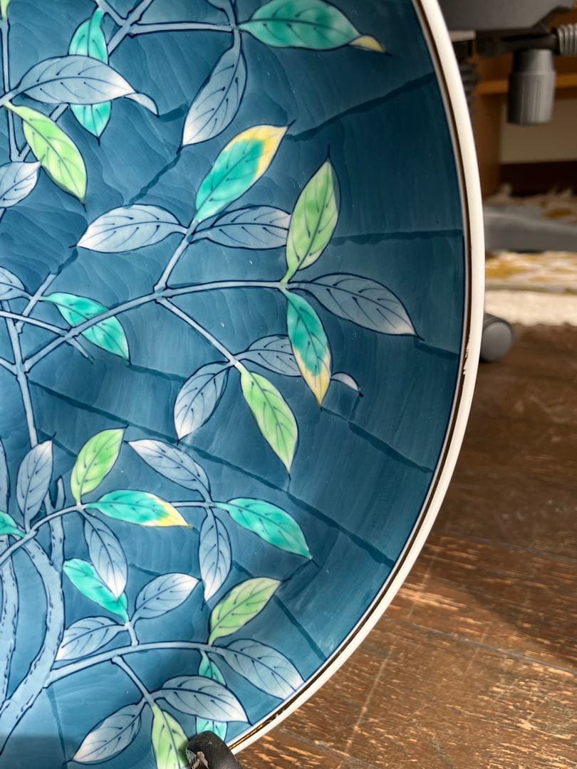 有田焼 峯山窯 大皿 絵皿　直径約45cm 南天 鳥図 手描き 飾り皿【送料込】