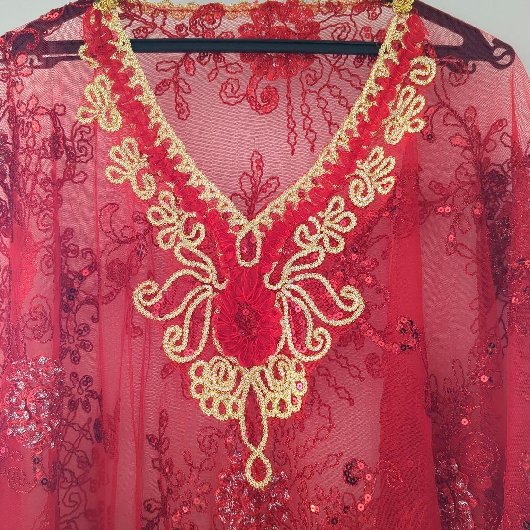 ハリージドレス赤 刺繍ビーズ付き ベリーダンス