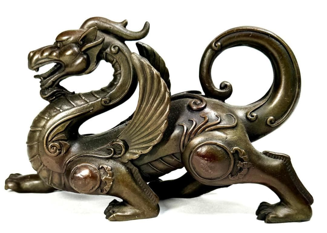 古銅 睚眦 （ヤアズ・ヤーズ）置物 約1130g 唐物 時代物 WWST085