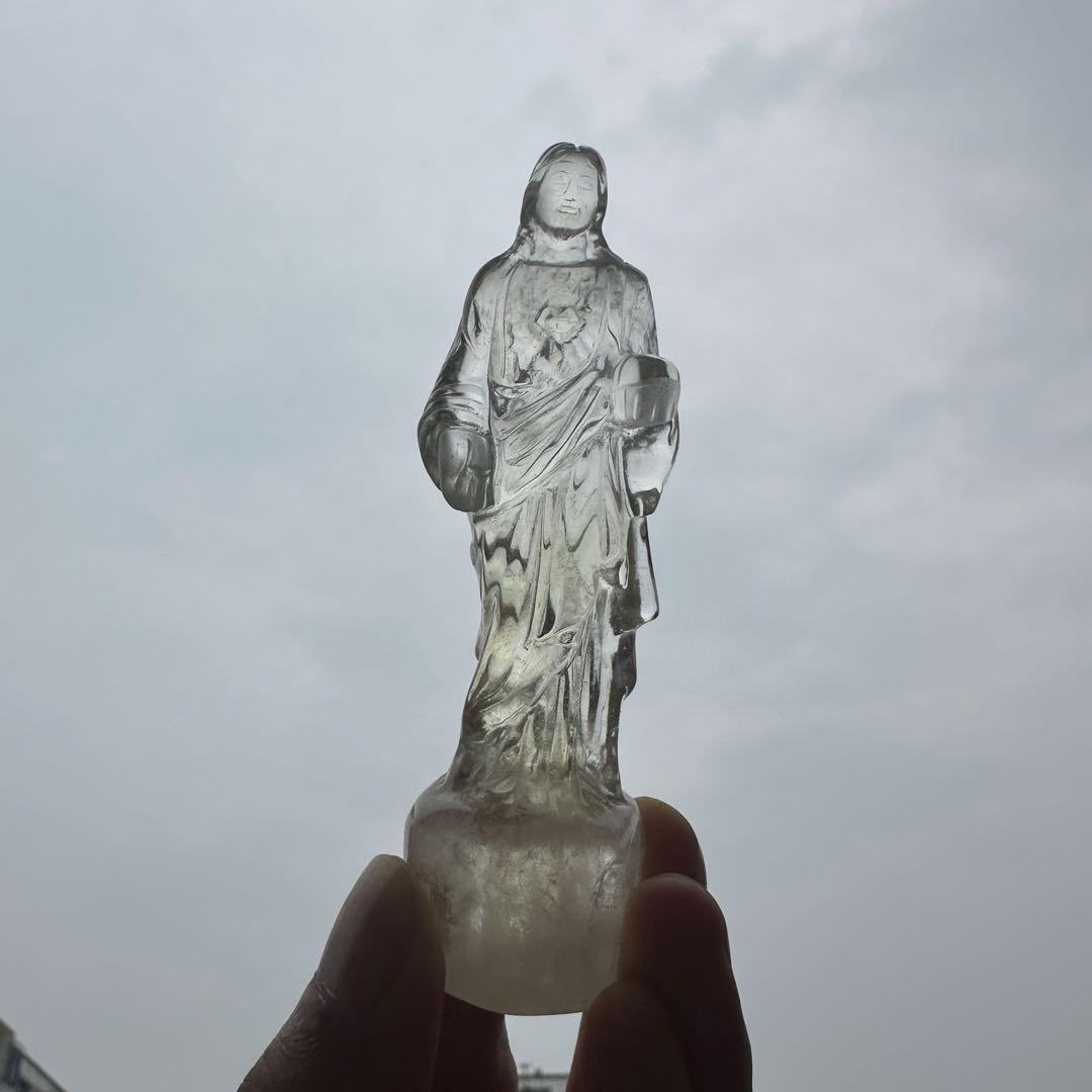 天然石 シトリンのイエス様　置物　彫り物F.75