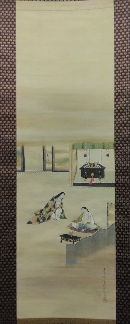 榊原文翠【鑑定箱】「小楠公 之図」大和絵　絹本　掛軸（谷文晁 師事）