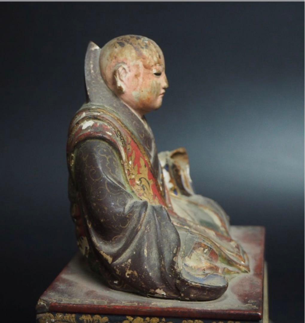 送料無料　旧家蔵出　江戸期木彫り玉眼仏像　高さ17.5ｃｍ
