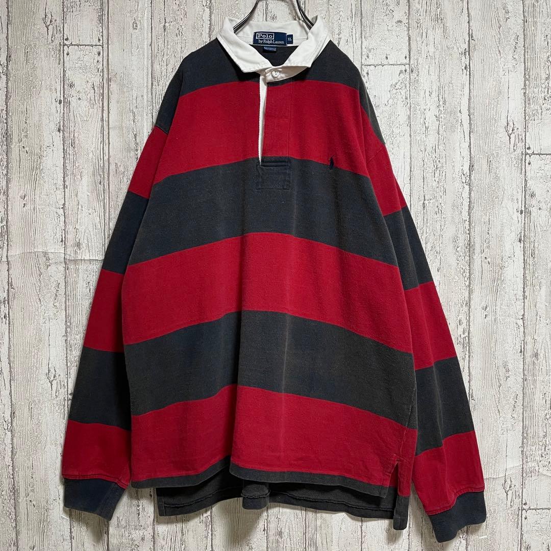 【人気デザイン】 ラルフローレン ラガーシャツ XL 太ピッチボーダー