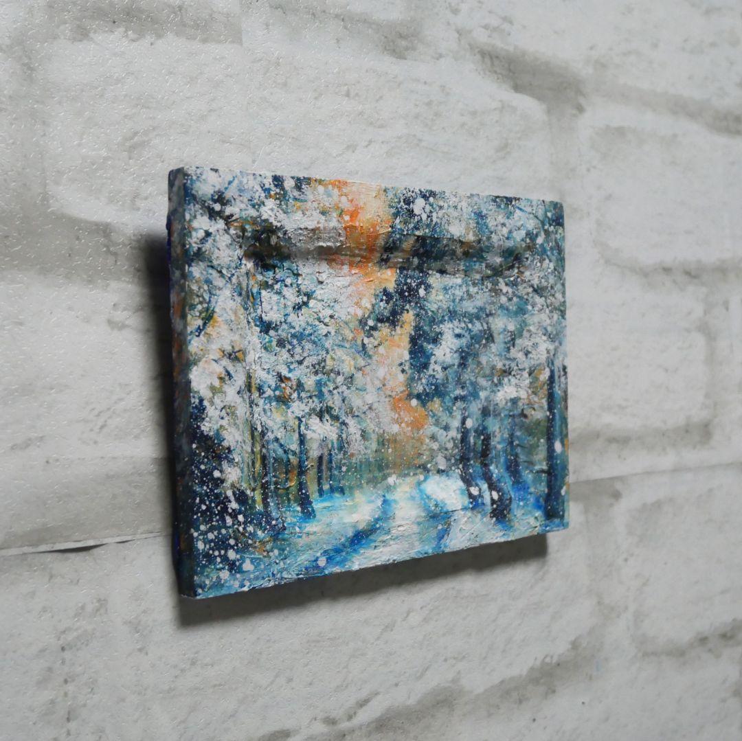 油絵 油彩 油彩画 絵 絵画 ミニ絵画【オレンジ空から降る雪】