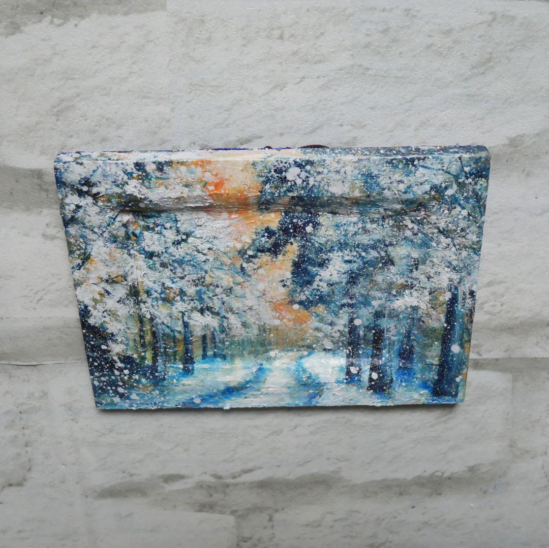 油絵 油彩 油彩画 絵 絵画 ミニ絵画【オレンジ空から降る雪】