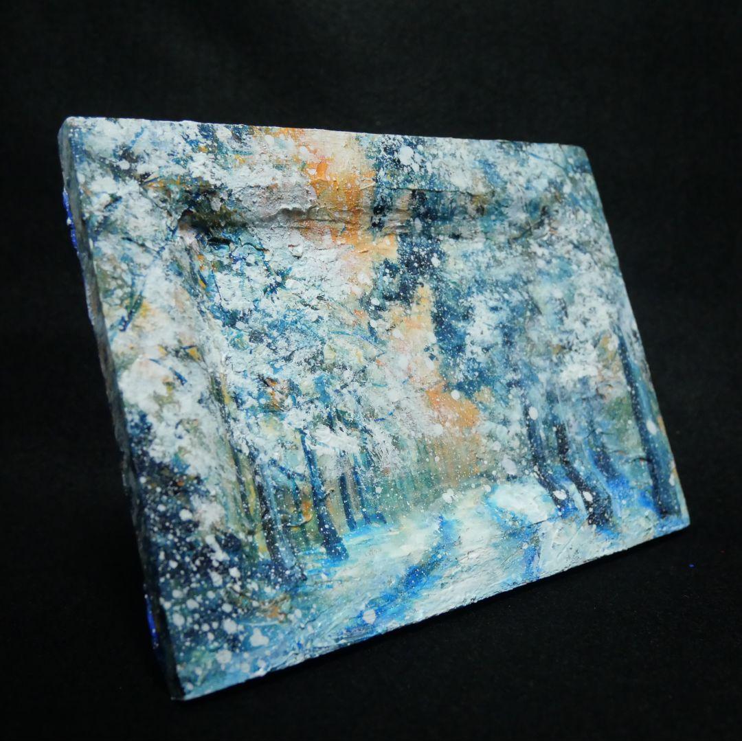 油絵 油彩 油彩画 絵 絵画 ミニ絵画【オレンジ空から降る雪】