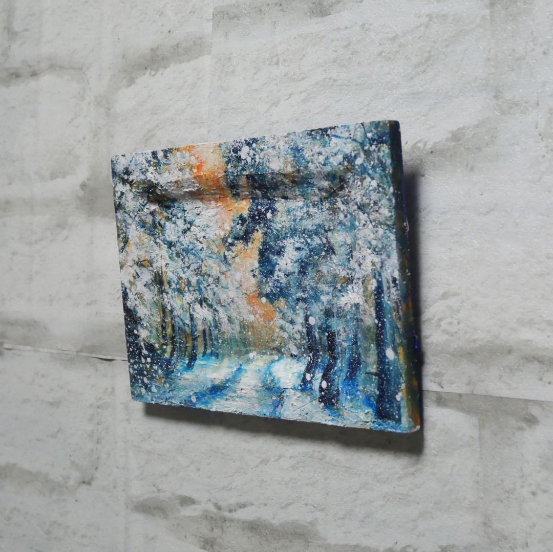 油絵 油彩 油彩画 絵 絵画 ミニ絵画【オレンジ空から降る雪】
