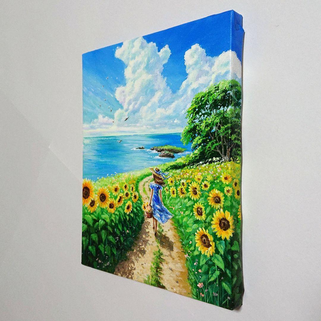 【海へ続く道】アクリル画 F3 風景画 絵画
