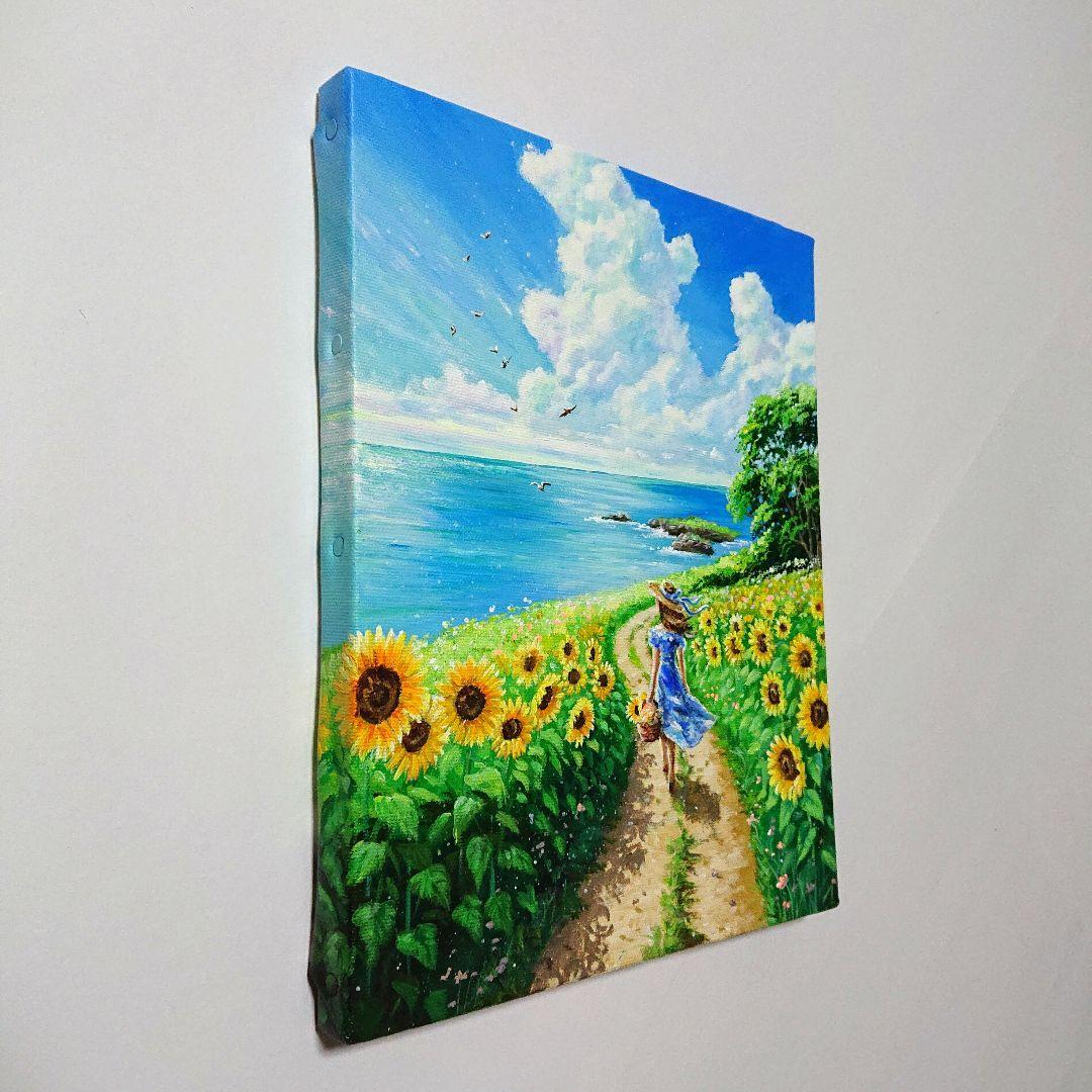 【海へ続く道】アクリル画 F3 風景画 絵画