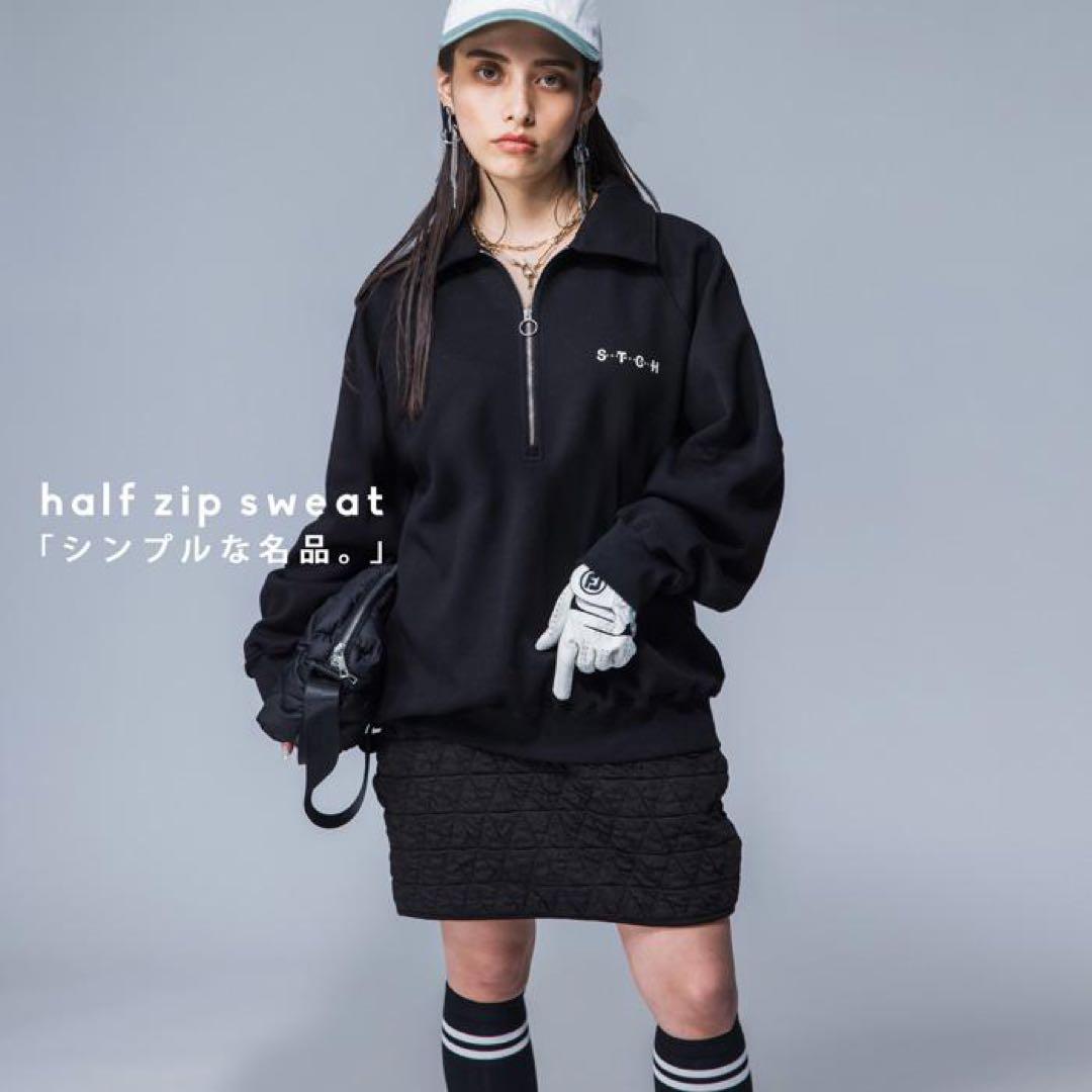 定価¥15,000＊antiqua ゴルフ STCH＊ハーフジップトップス 黒