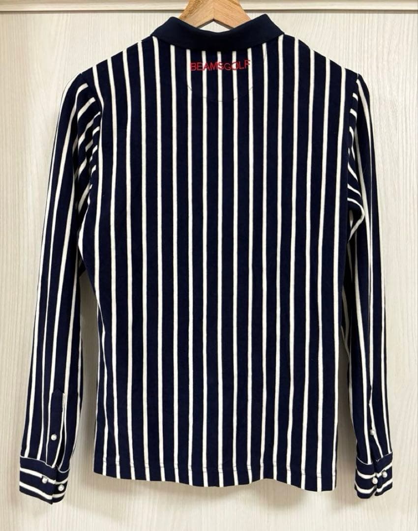 BEAMS GOLF ビームスゴルフ パール付き ベロア調長袖ポロシャツ M 紺