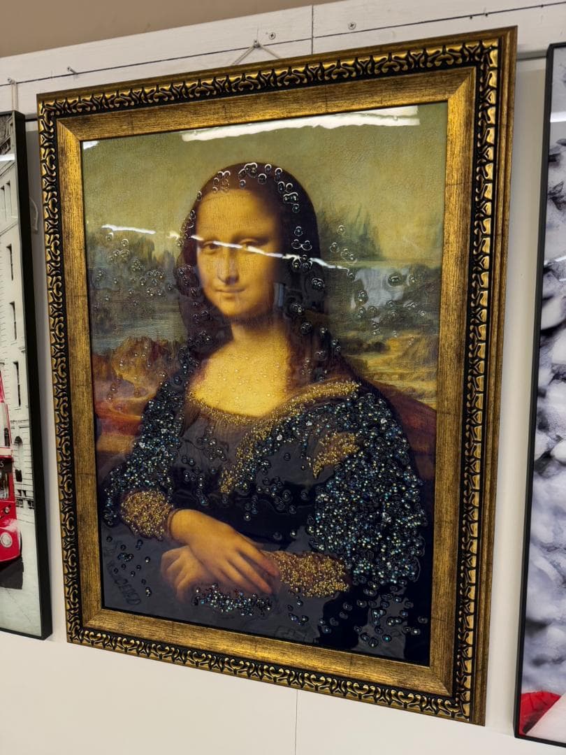 水晶絵　モナリザ　アートパネル　アート　絵画　壁掛　額縁　額絵　名画　レトロ　絵