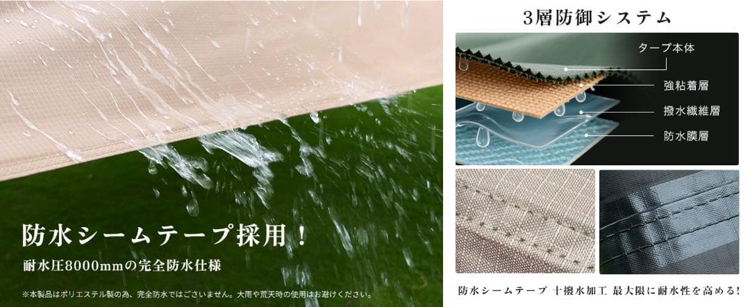 新品⭐️　タープ ３m✕３m 焚き火可 遮光遮熱/難燃 耐水圧8000㎜