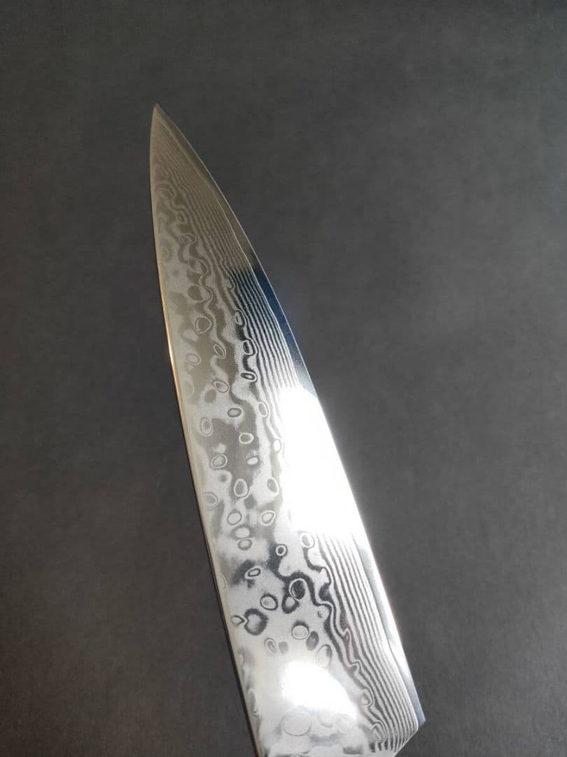 V金10号67層鏡面ダマスカスペティナイフ130mm マーブルターコイズ柄
