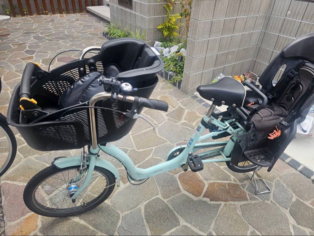 丸石サイクル　ふらっかーずシュシュ　子供乗せ3人乗り自転車　前後チャイルドシート