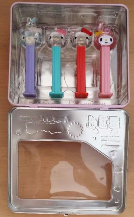 サンリオ PEZ クリアヘッド 4本セット 缶ケース入り未使用 キティ マイメロ