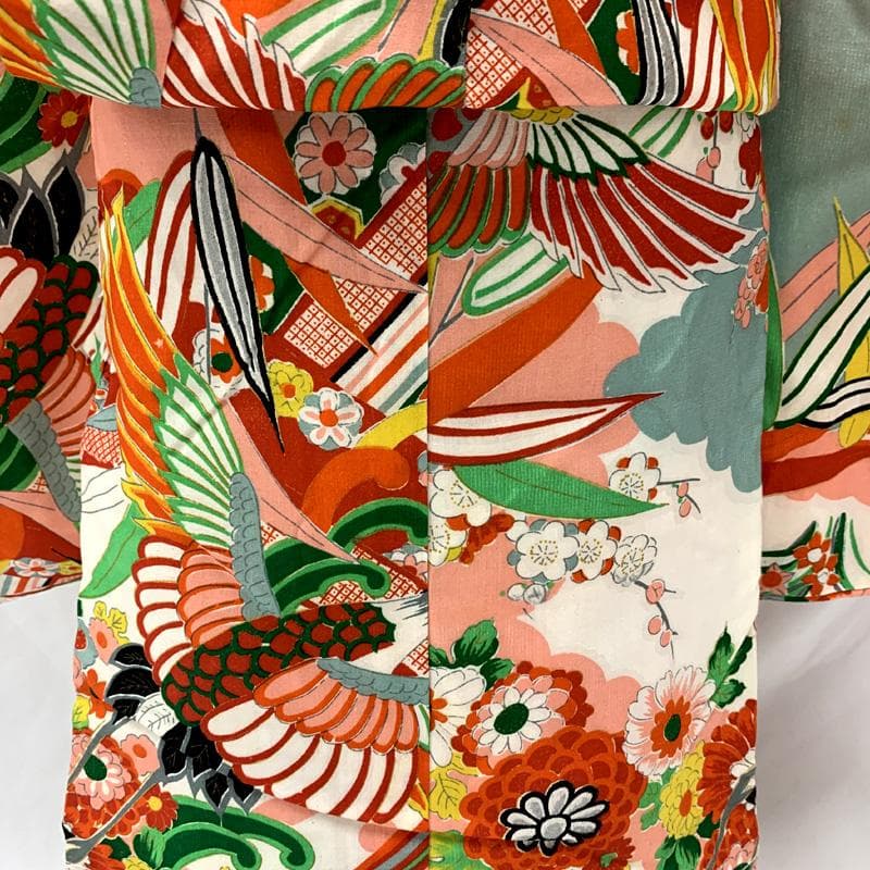 601ag6□七五三 三歳 セミアンティーク女児 着物&帯 鶴 白□美品