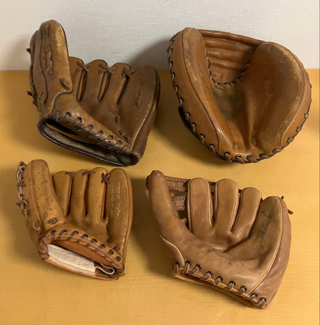 ①【野球グローブ】グローブ　ミット　4個まとめ売り　ヴィンテージ
